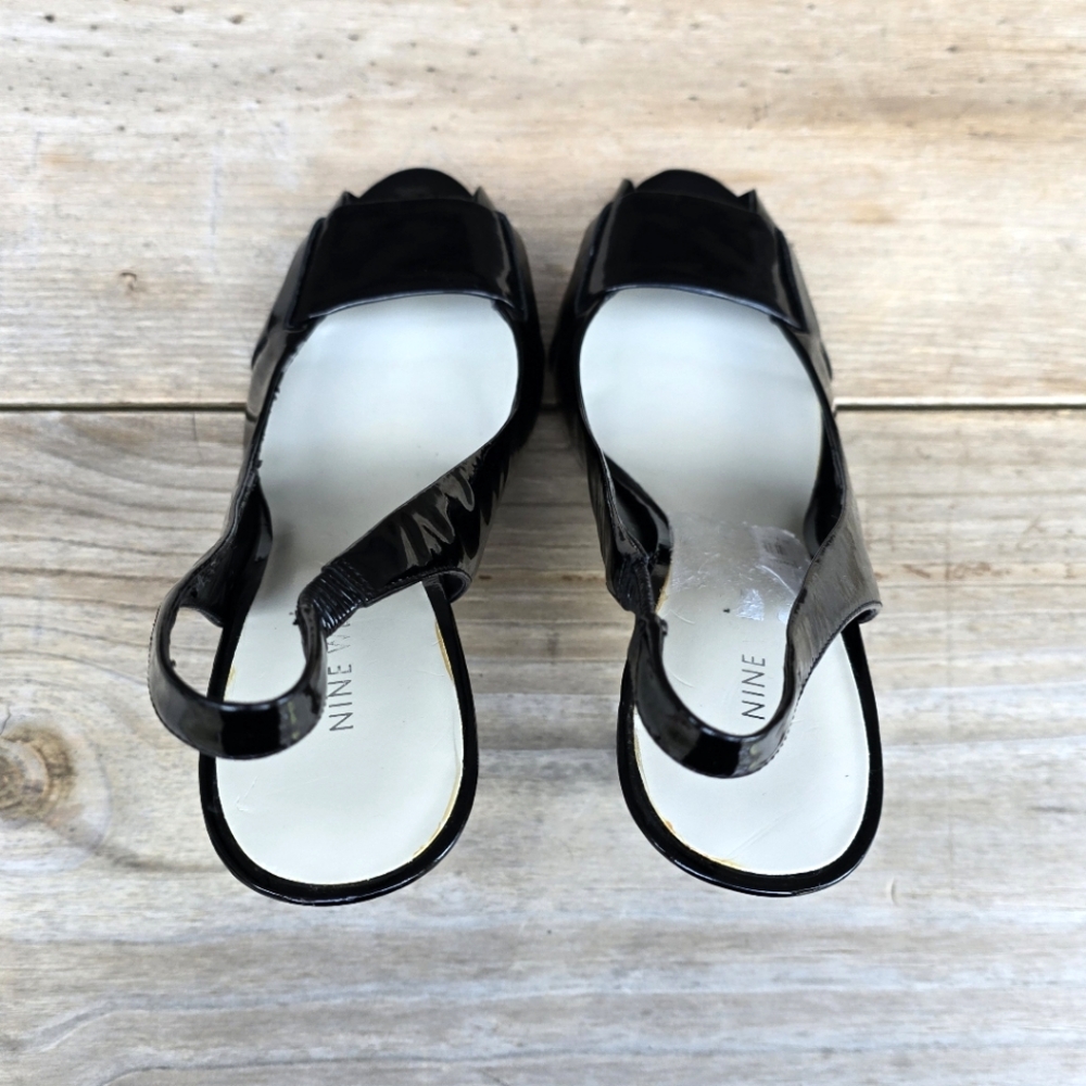 Nine West Patent Leather Black Open-Toe Slingback Heels - Picture 11 of 16